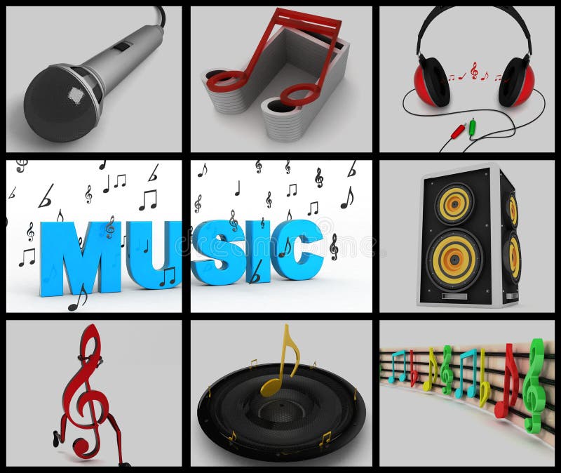 Collage of Musical Notes and Musical Equipments Stock Illustration