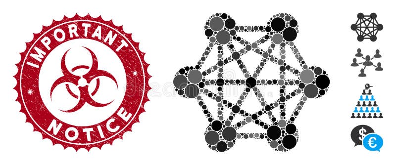 Collage Network Relations Icon with Scratched Important Notice Seal vector illustration