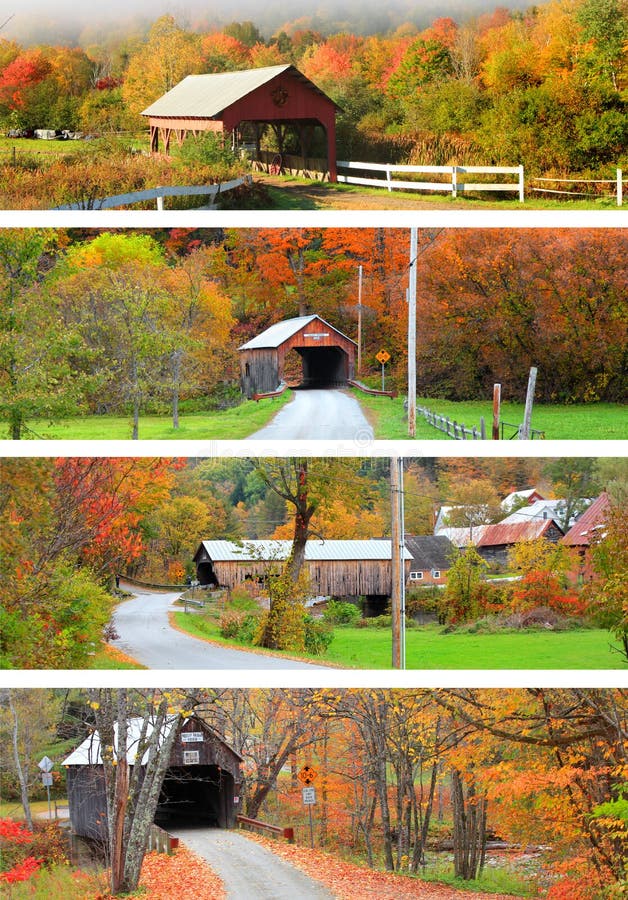 Collage of New England covered bridges