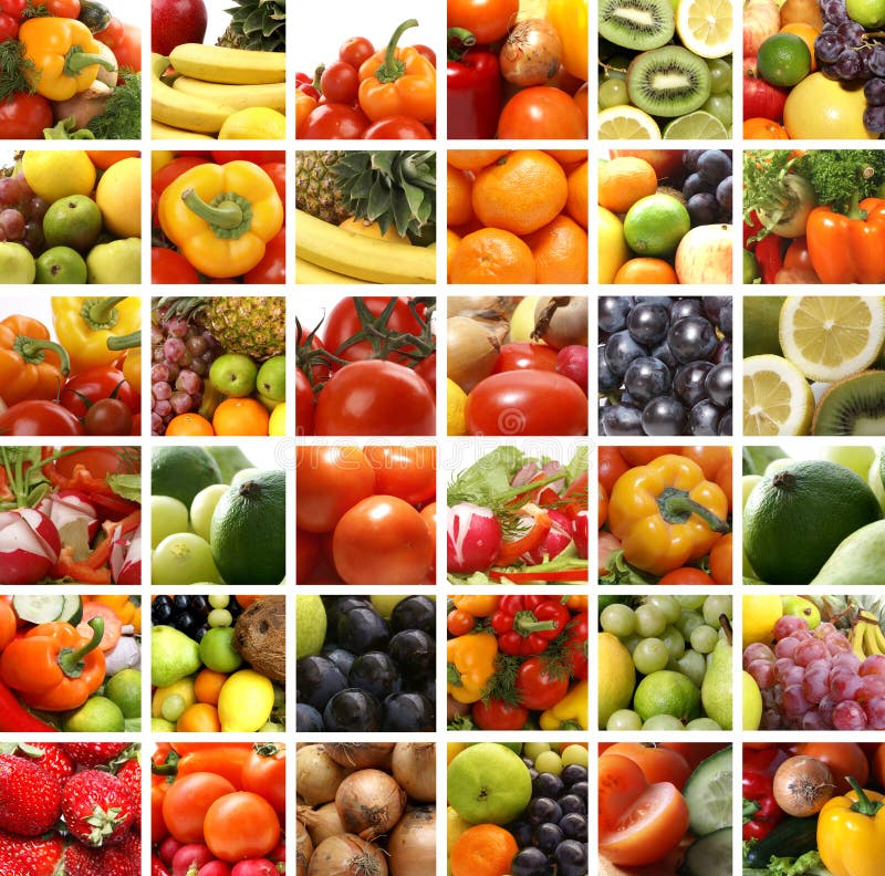 A collage of nutrition images with fresh fruits