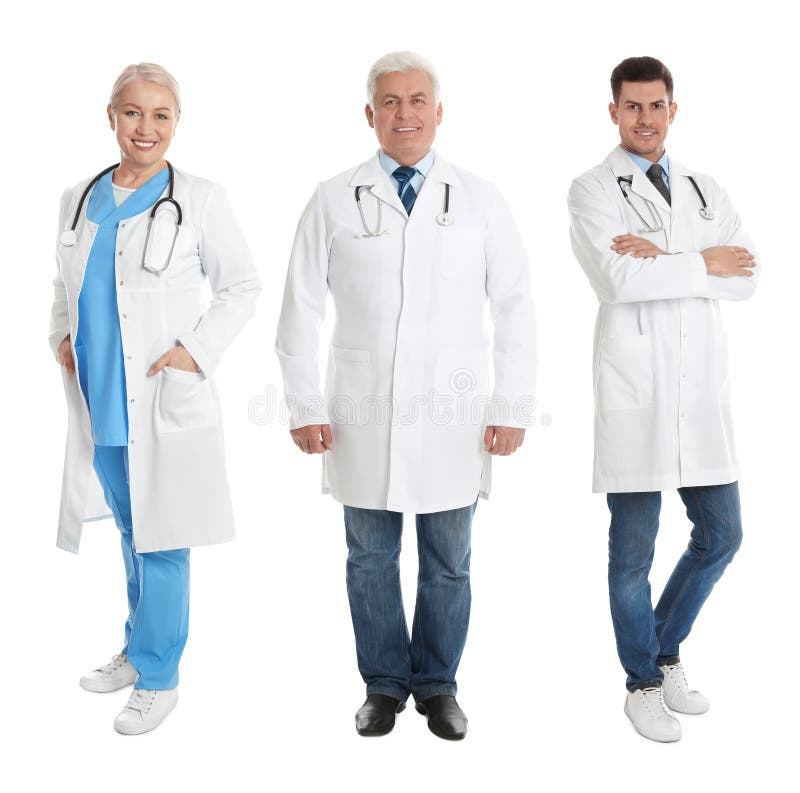 Collage of People in Uniforms on Background. Medical Staff Stock Photo