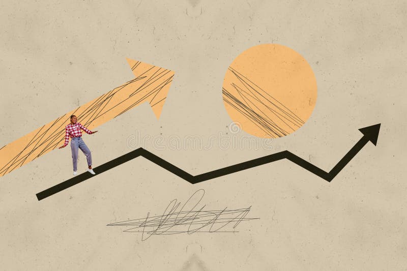 Collage with person observing rising arrow symbolizing startup growth business income statistics trading decrease stock image