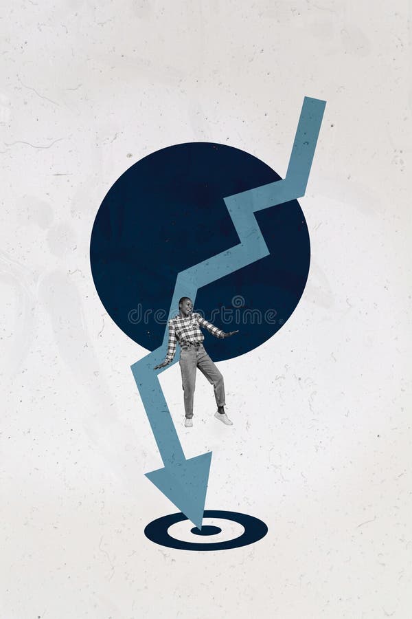Collage with person observing rising arrow symbolizing startup growth business income statistics trading decrease royalty free stock image