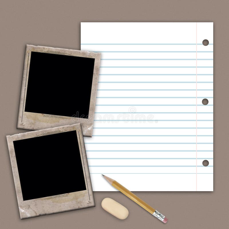 Collage with photo frame and pencil stock illustration