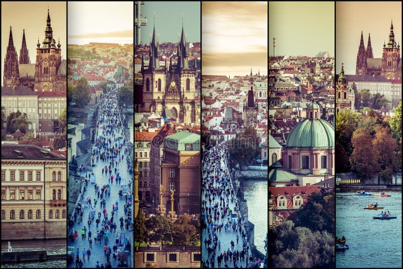 Collage photo view of the old town in Prague