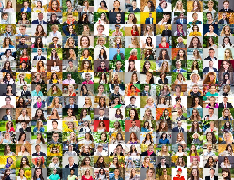Collage photos of young and real happy people over 16 years old royalty free stock photo