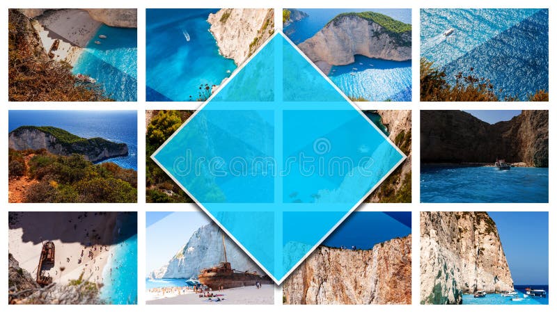 Collage photos Zakynthos Island - Greece, in 16:9 format. stock photo Collage photos Zakynthos Island - Greece, in 16:9 format. stock photo