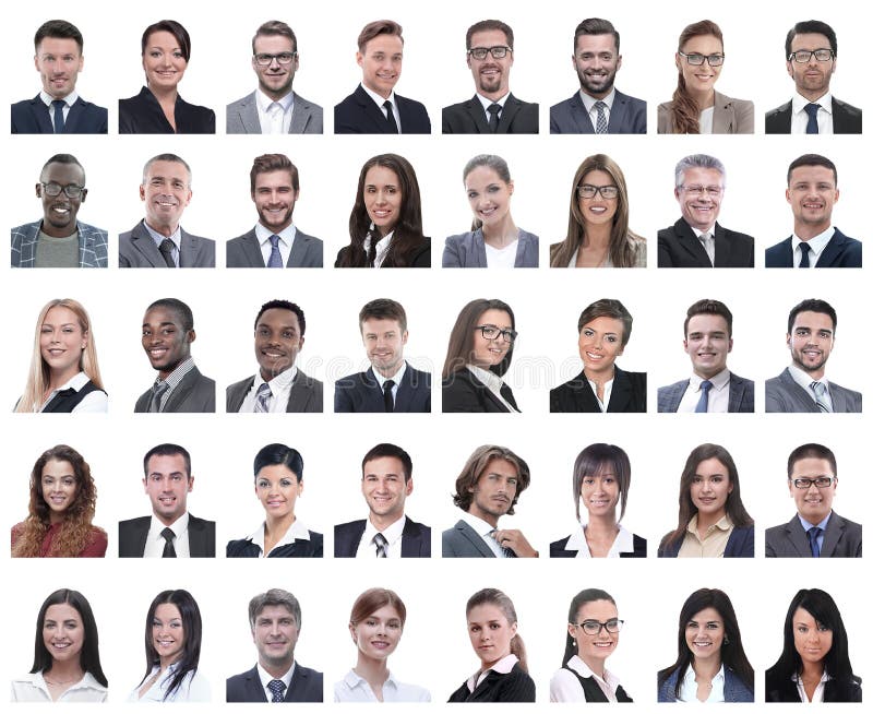 Collage of portraits of successful employees isolated on white royalty free stock images Collage of portraits of successful employees isolated on white royalty free stock images