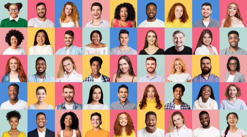Collage Of Positive Millennial People Portraits On Studio Backgrounds royalty free stock images Collage Of Positive Millennial People Portraits On Studio Backgrounds royalty free stock images