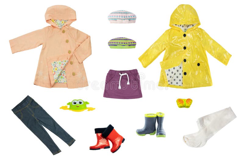 Collage set of children clothes. Collection of spring and autumn royalty free stock photography Collage set of children clothes. Collection of spring and autumn royalty free stock photography