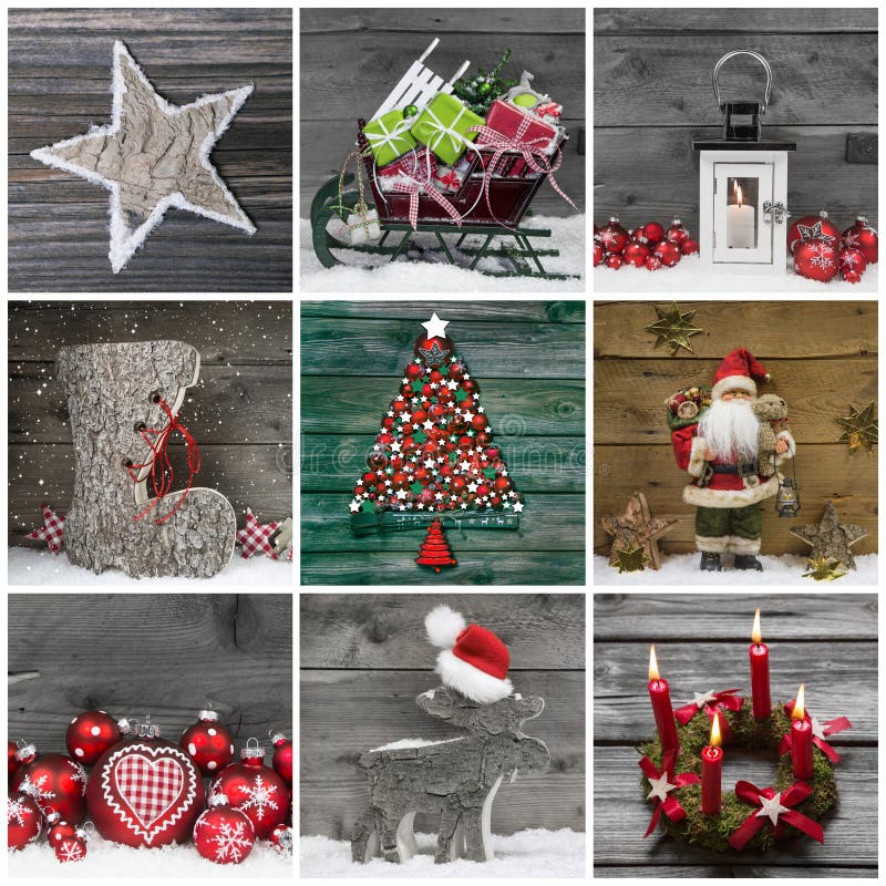 Collage of Different Red, White and Grey Christmas Decoration on Stock ...