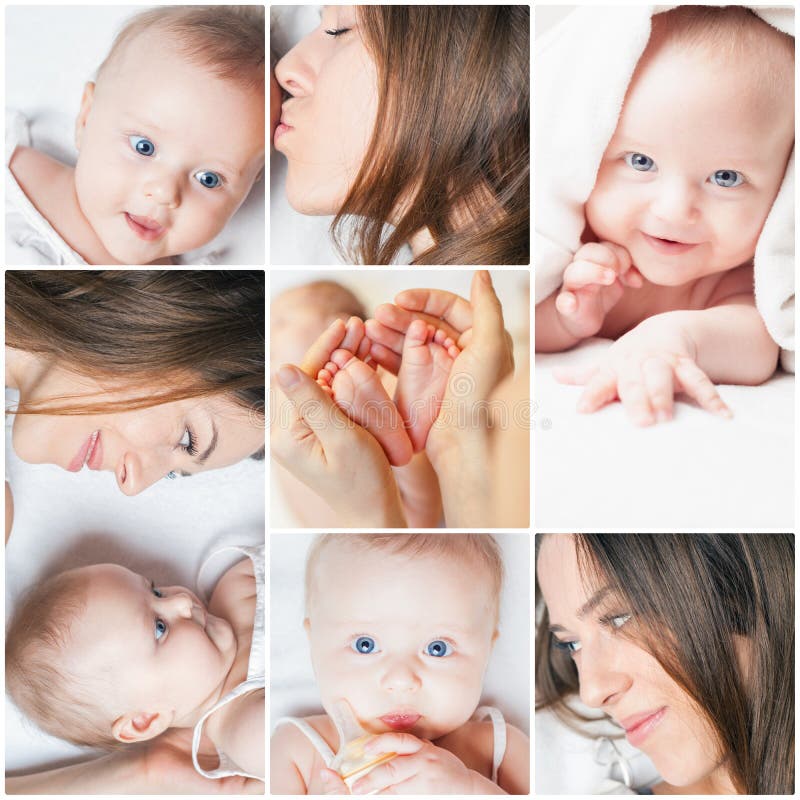 Collage with several photos of mother and her baby stock photos Collage with several photos of mother and her baby stock photos