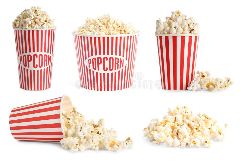 Collage with Tasty Popcorn on Background Stock Photo - Image of popcorn ...