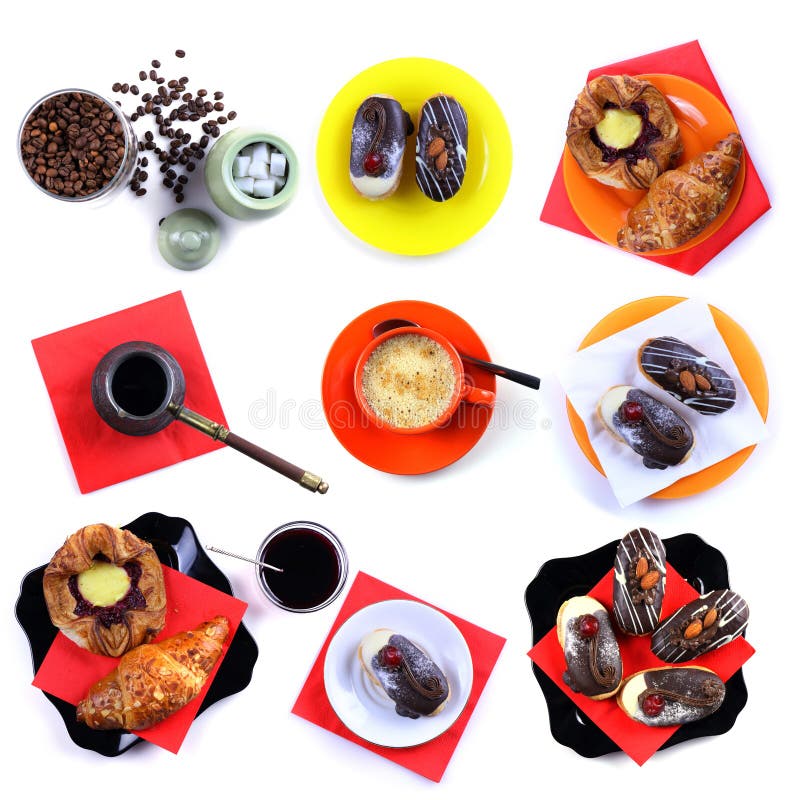 Collage on the theme of coffee, cakes and croissant royalty free stock image Collage on the theme of coffee, cakes and croissant royalty free stock image