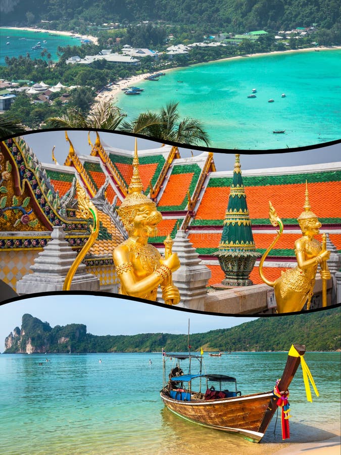 Collage of Tourist Photos of the Thailand. Stock Photo - Image of ...