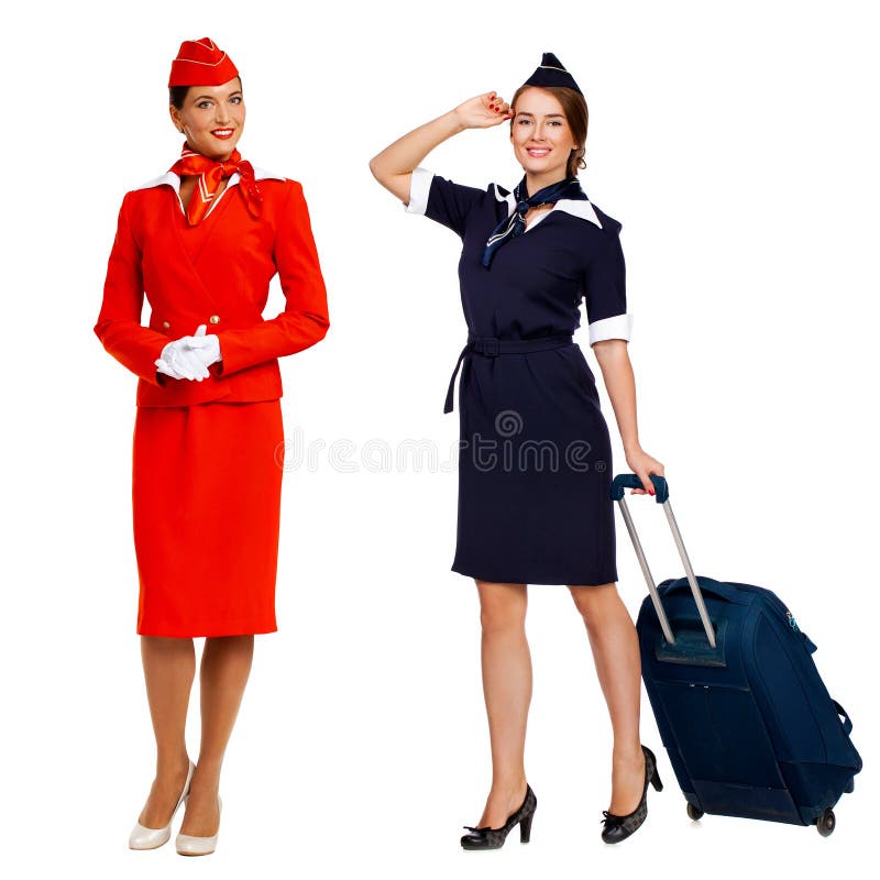 Collage two portrait in full growth stewardess