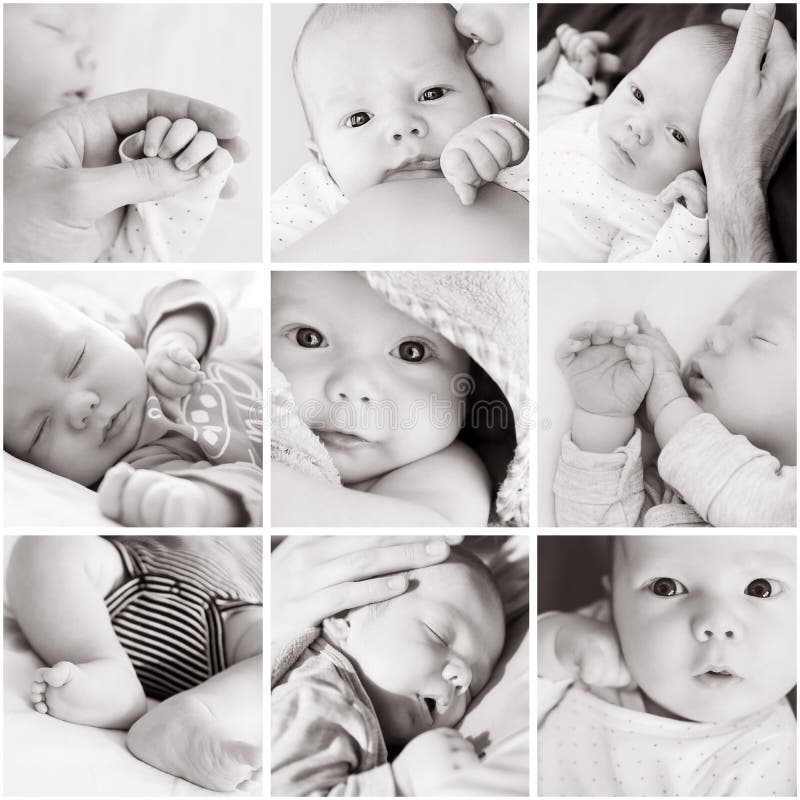 Collage van de foto's van de pasgeboren baby royalty-vrije stock foto Collage van de foto's van de pasgeboren baby royalty-vrije stock foto