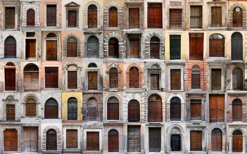 Collage van 60 deuren en poorten in Perugia (Italië)