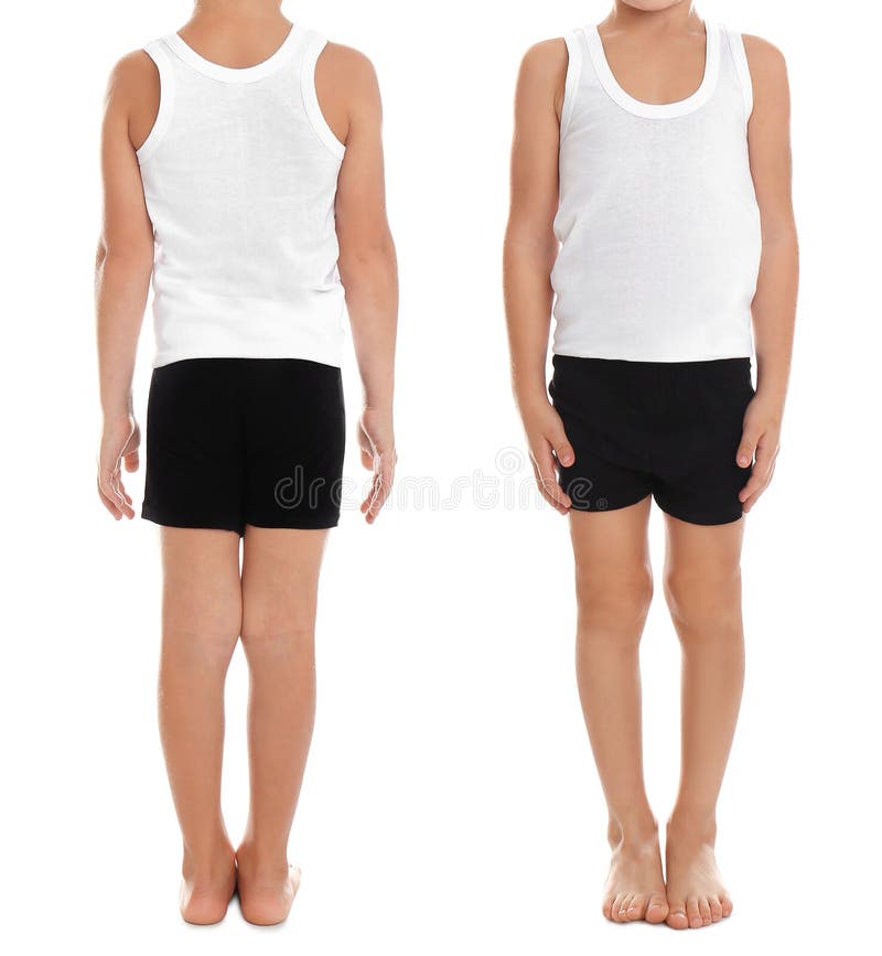 Collage van kleine jongen in ondergoed op wit stock afbeeldingen Collage van kleine jongen in ondergoed op wit stock afbeeldingen