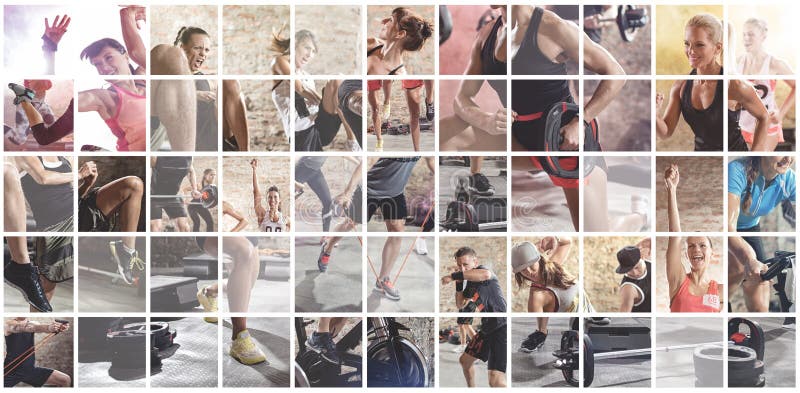 Collage van sportfoto's met mensen