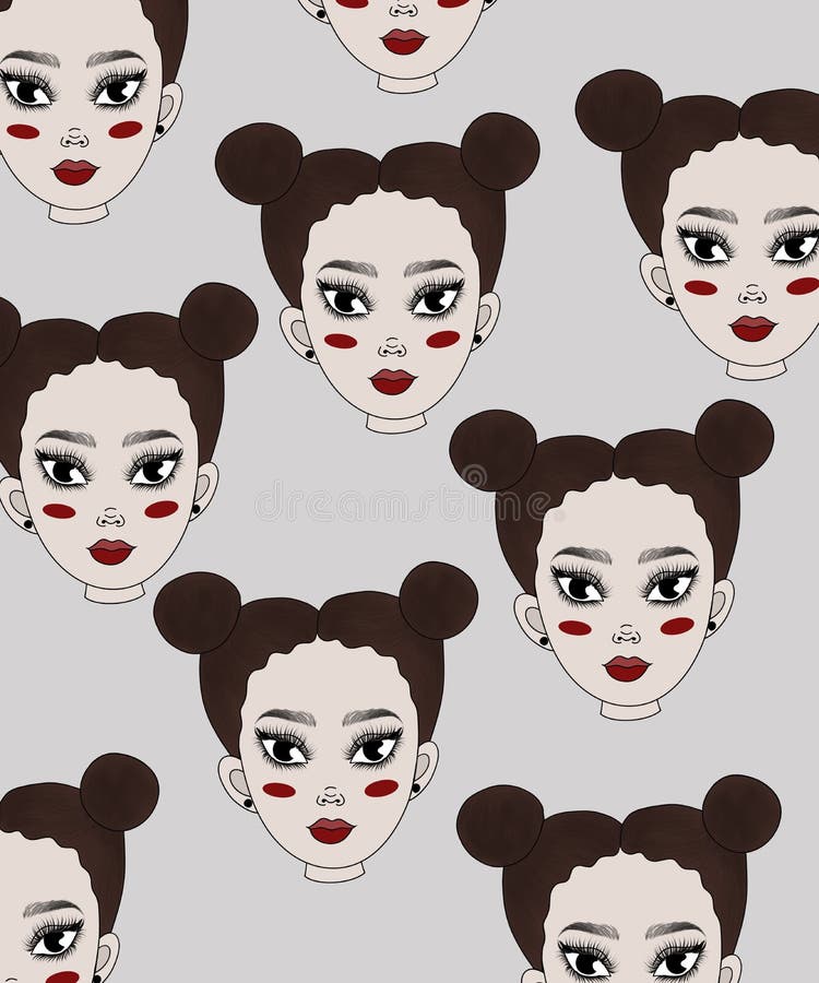 Collage. viele identische weibliche Kopf ein Portrait eines schönen ungewöhnlichen Mädchen mit einem kreativen Friseur ohne Emotio vektor abbildung