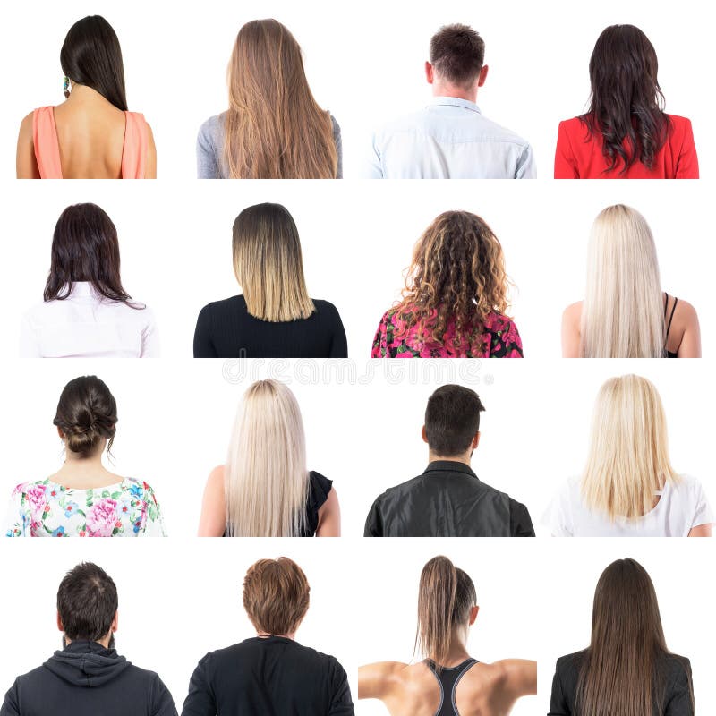 Collage vieler verschiedener Männer und Fraufrisuren von der hinteren Ansicht lizenzfreie stockfotos