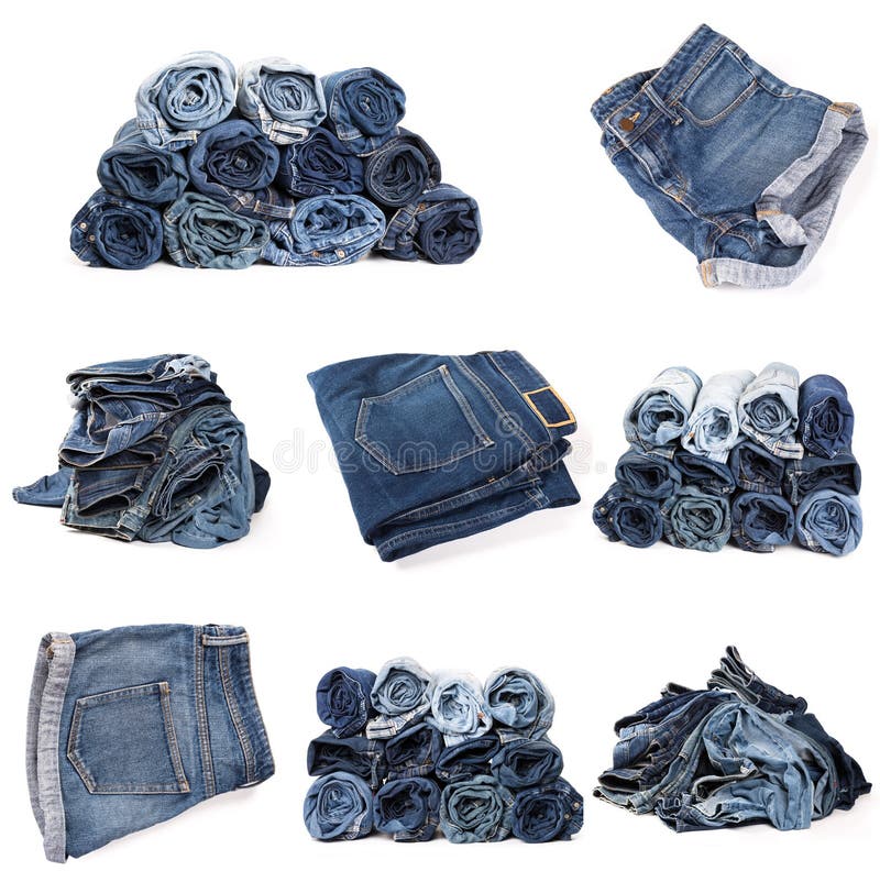 Collage von den Jeans lokalisiert auf Weiß lizenzfreie stockbilder Collage von den Jeans lokalisiert auf Weiß lizenzfreie stockbilder