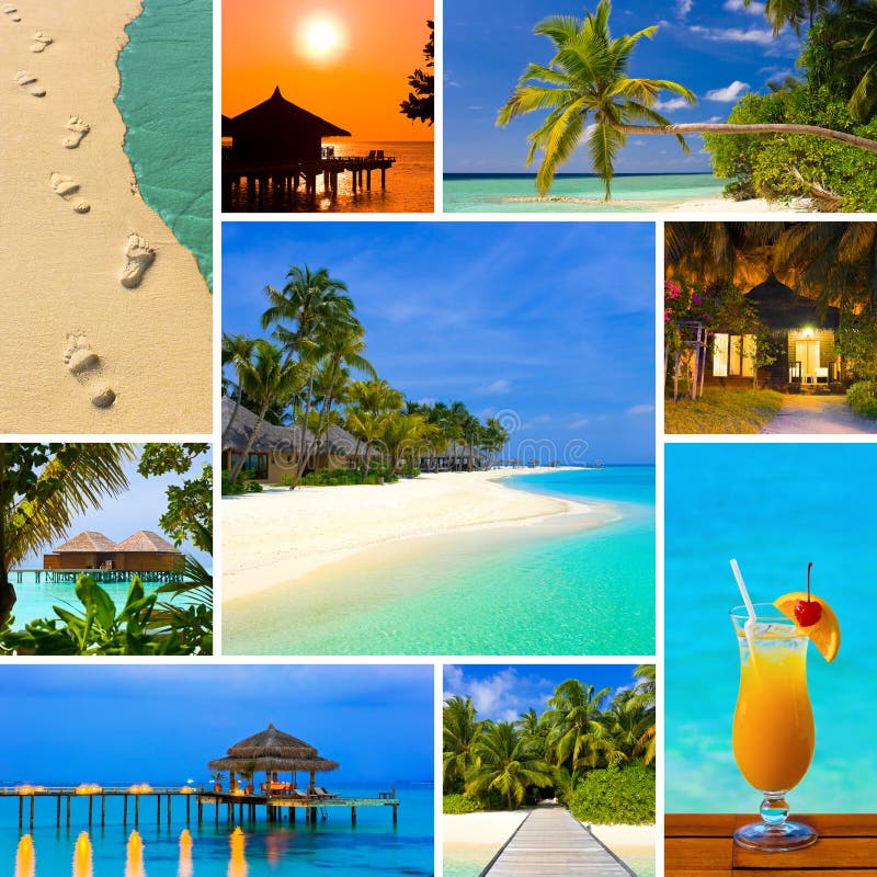 Collage of summer beach maldives images - nature and travel background. Collage of summer beach maldives images - nature and travel background