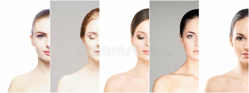 Collage von verschiedenen Porträts von jungen Frauen im Make-up stockfotografie Collage von verschiedenen Porträts von jungen Frauen im Make-up stockfotografie