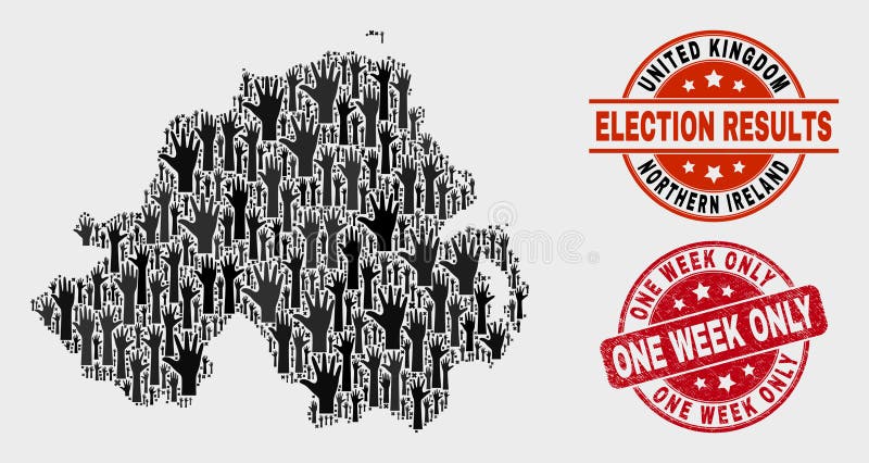 Collage Wahl-Nordirland-Karte und einen Wochen-nur beunruhigen Stempel vektor abbildung Collage Wahl-Nordirland-Karte und einen Wochen-nur beunruhigen Stempel vektor abbildung