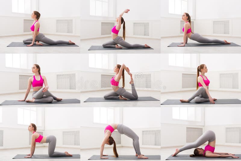 Collage of young woman practicing yoga stock image Collage of young woman practicing yoga stock image