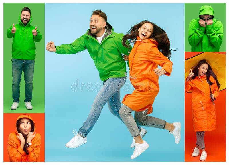 Collage über junge Frau und hübschen bärtigen jungen Mann auf klaren modischen Farben am Studio stockfotografie Collage über junge Frau und hübschen bärtigen jungen Mann auf klaren modischen Farben am Studio stockfotografie