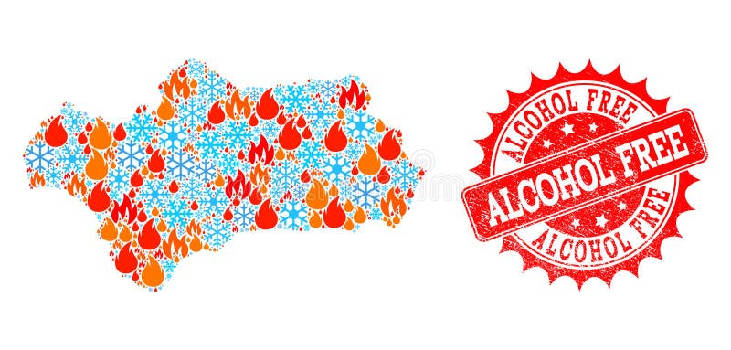 Collagekaart van Andalusia Provincie van Vlam en Sneeuwvlokken en Alcohol Vrije Geweven Zegel vector illustratie Collagekaart van Andalusia Provincie van Vlam en Sneeuwvlokken en Alcohol Vrije Geweven Zegel vector illustratie