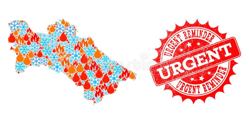 Collagekaart van Turkmenistan van Vlam en Sneeuw en Dringende Herinnering Gekraste Zegel vector illustratie Collagekaart van Turkmenistan van Vlam en Sneeuw en Dringende Herinnering Gekraste Zegel vector illustratie
