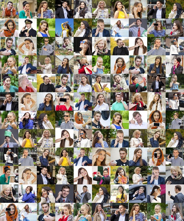 Collagemensen die telefonisch roepen stock afbeelding Collagemensen die telefonisch roepen stock afbeelding