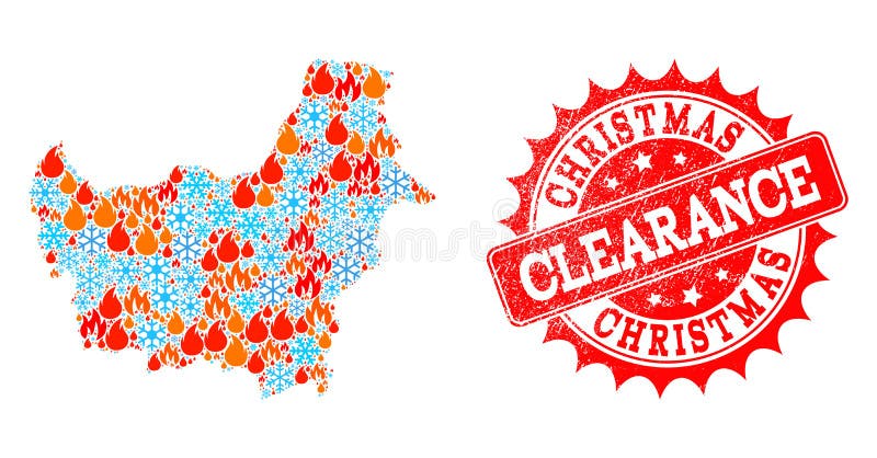 Collageöversikt av den Borneo ön av brand och skyddsremsan för snöflinga- och julrensningsnödläge royaltyfri illustrationer Collageöversikt av den Borneo ön av brand och skyddsremsan för snöflinga- och julrensningsnödläge royaltyfri illustrationer
