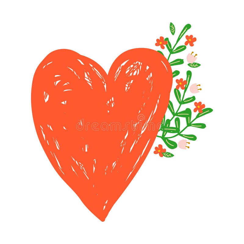 Collant vert de vecteur coeur rouge et style tiré de fleurs à disposition insigne illustration stock Collant vert de vecteur coeur rouge et style tiré de fleurs à disposition insigne illustration stock