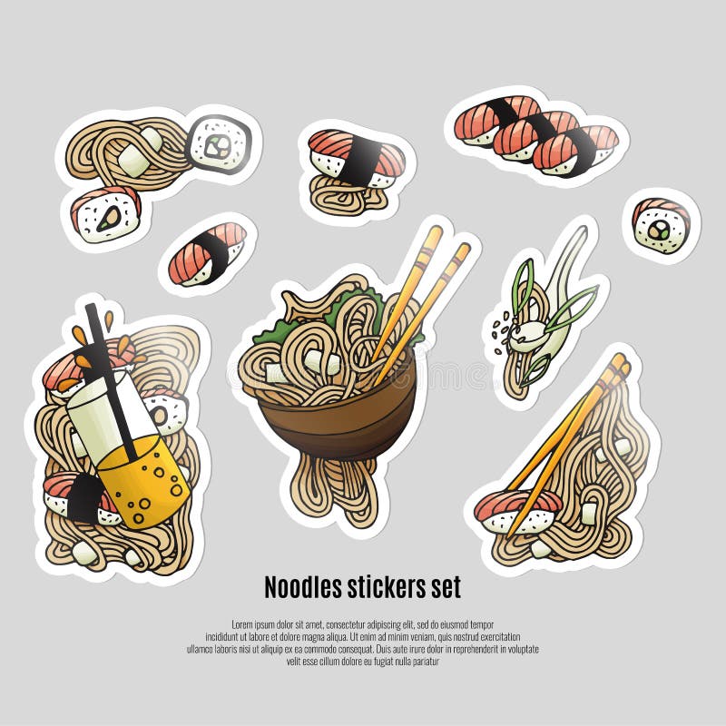 Collants japonais de nourriture Style de griffonnage de Ramen et de sushi Cuisine asiatique illustration de vecteur Collants japonais de nourriture Style de griffonnage de Ramen et de sushi Cuisine asiatique illustration de vecteur