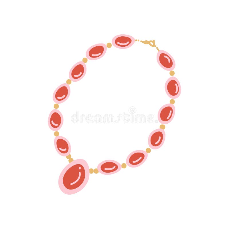 Collar moldeado rojo con el colgante, accesorio de la joyería de la moda con el ejemplo del vector de las piedras preciosas stock de ilustración