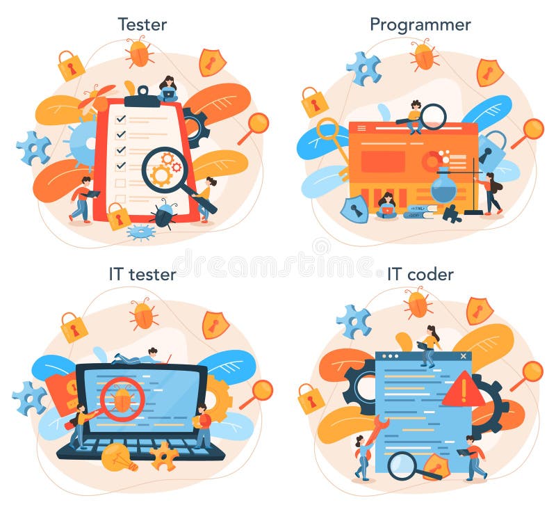 Collaudo del prototipo di software. processo di test del codice dell'applicazione o del sito web royalty illustrazione gratis