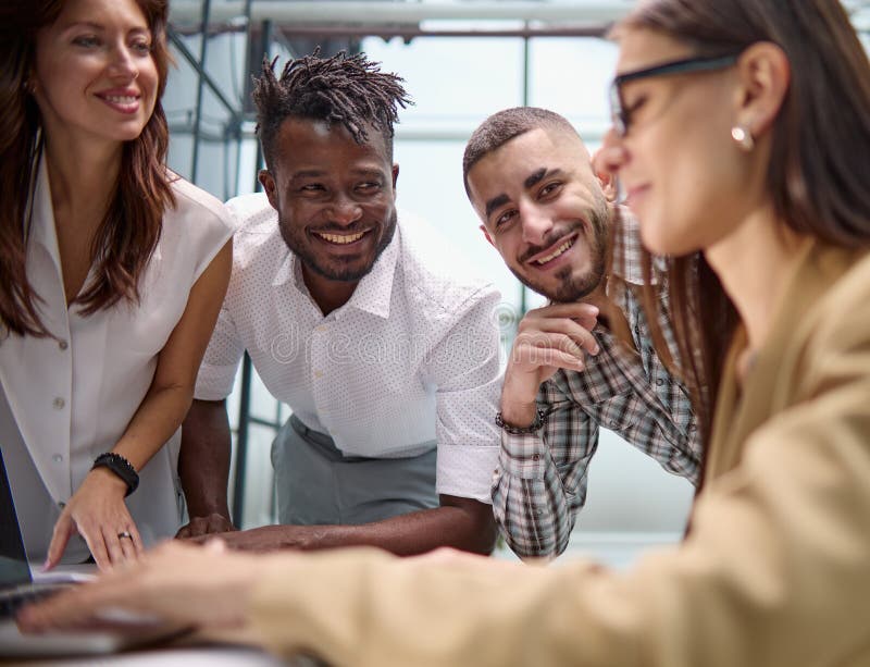 Colleagues Lean on the Conference Table and Discuss Business, App UI