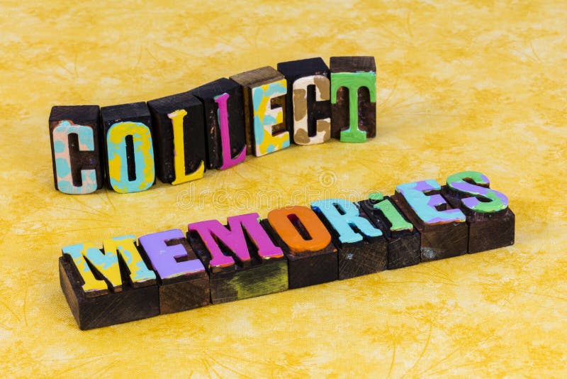Collect memories vintage collection memory lane nostalgia recall bygone time stock photo