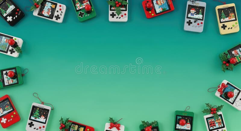 Collectie Retro Handheld Game Console Kerstornamenten stock illustratie
