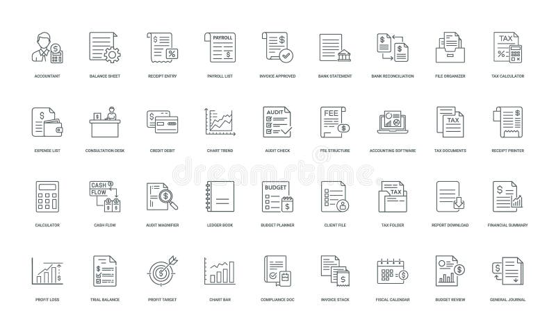 Collection accountant line icons financial accounting concepts processes, documents fee software chart ,. Accounting processes vectors