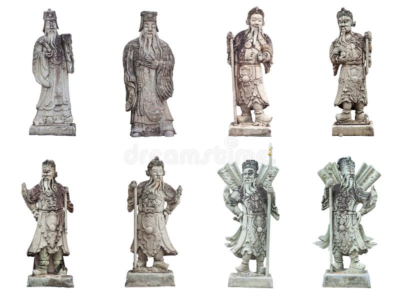 Collection of ancient chinese stone doll isolated on White
