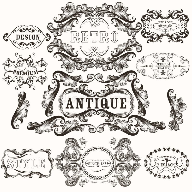 Collection of Antique Hand Drawn Frames in Baroque Style Stock Vector ...