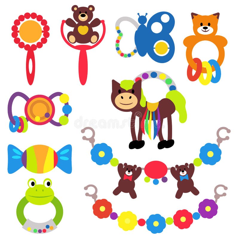Collection of baby rattles isolated on white background vector illustration