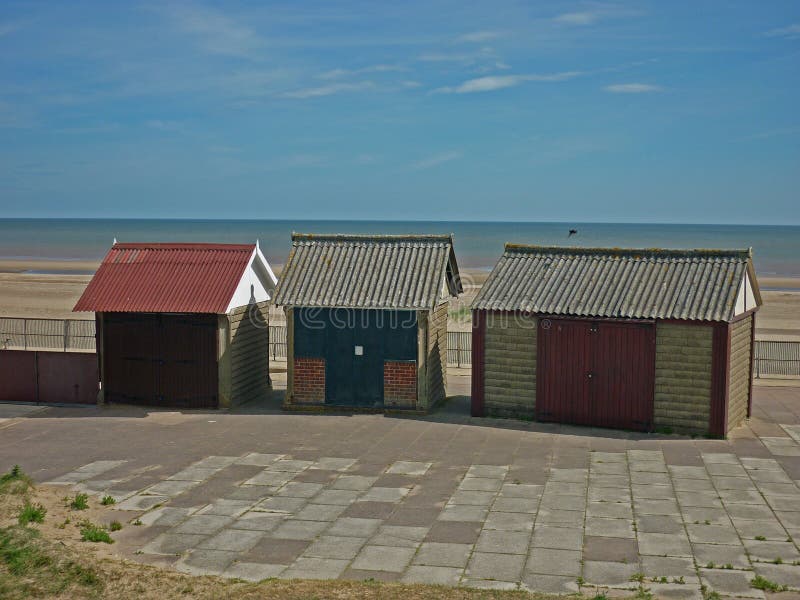 A Collection of Beach Huts, Sutton on Sea. Stock Image Image of