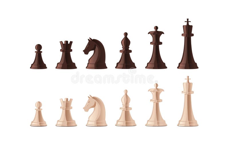Collection of Black and White Chess Pieces Isolated on White Background ...