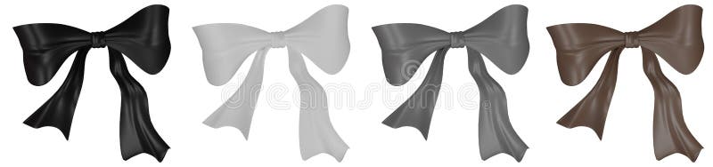 Collection of black, white, gray, brown bows isolated on white background, with clipping path